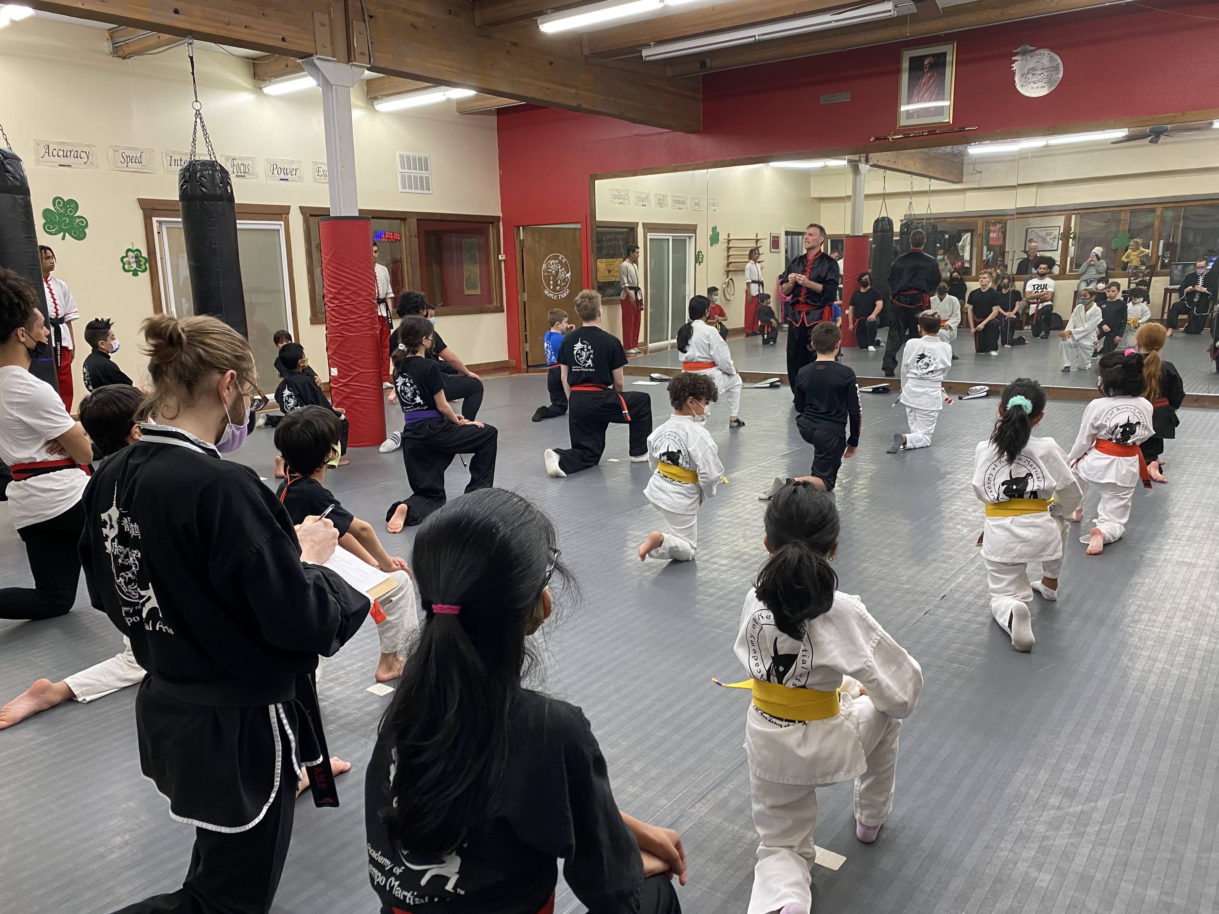 focused confident karate class listening to instruction academy of kempo martial arts