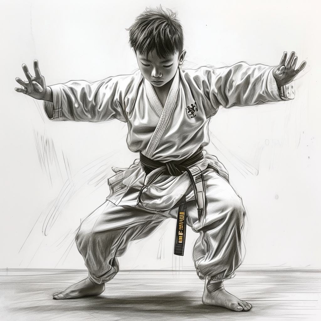 karate student working on balance at the academy of kempo martial arts school